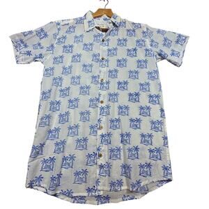 Men's Block + Ink Linen Style Palm Tree Print Button Down Shirt